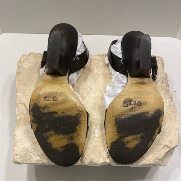 Sz 10 Franco Sarto Black Patent Leather Strappy Heeled Sandals - Picture 12 of 13